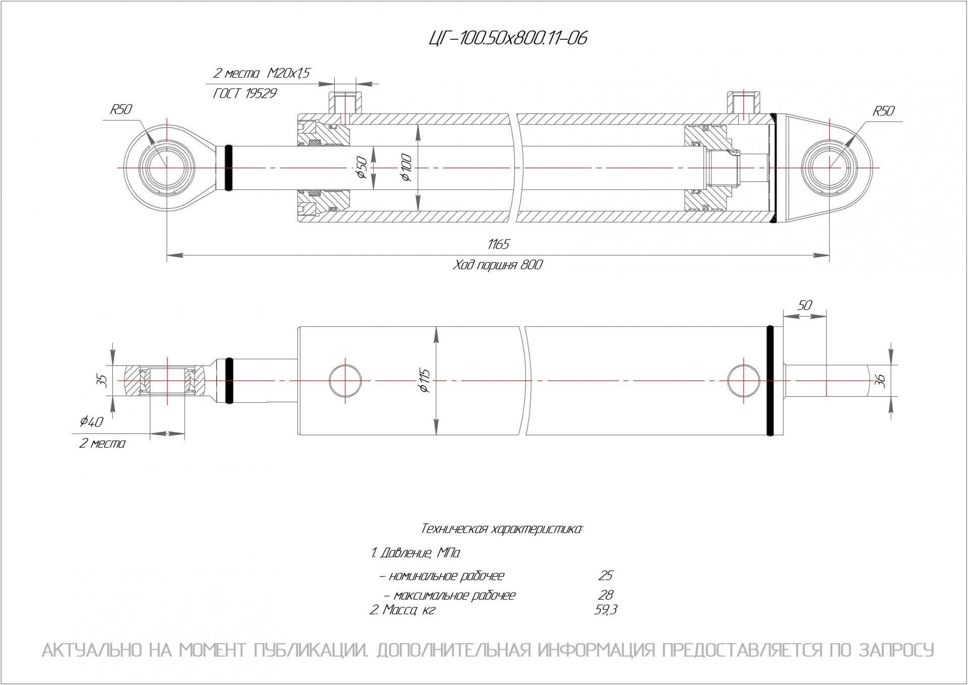 ЦГ-100.50х800.11-06 Гидроцилиндр