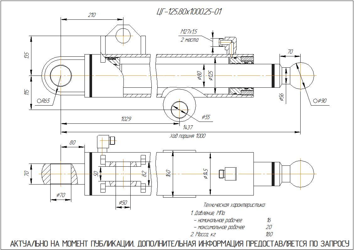 ЦГ-125.80х1000.25-01 Гидроцилиндр