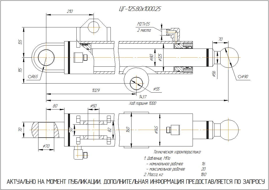 ЦГ-125.80х1000.25 Гидроцилиндр